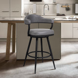 Armen Living Barstool Armen Living | Amador 26" Counter Height Barstool in a Black Powder Coated Finish and Vintage Gray Faux Leather | 721535747009