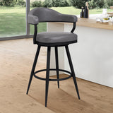 Armen Living Barstool Armen Living | Amador 26" Counter Height Barstool in a Black Powder Coated Finish and Vintage Gray Faux Leather | 721535747009