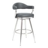 Armen Living Barstool Armen Living | Amador 26" Counter Height Barstool in Brushed Stainless Steel and Vintage Gray Faux Leather | 721535747047
