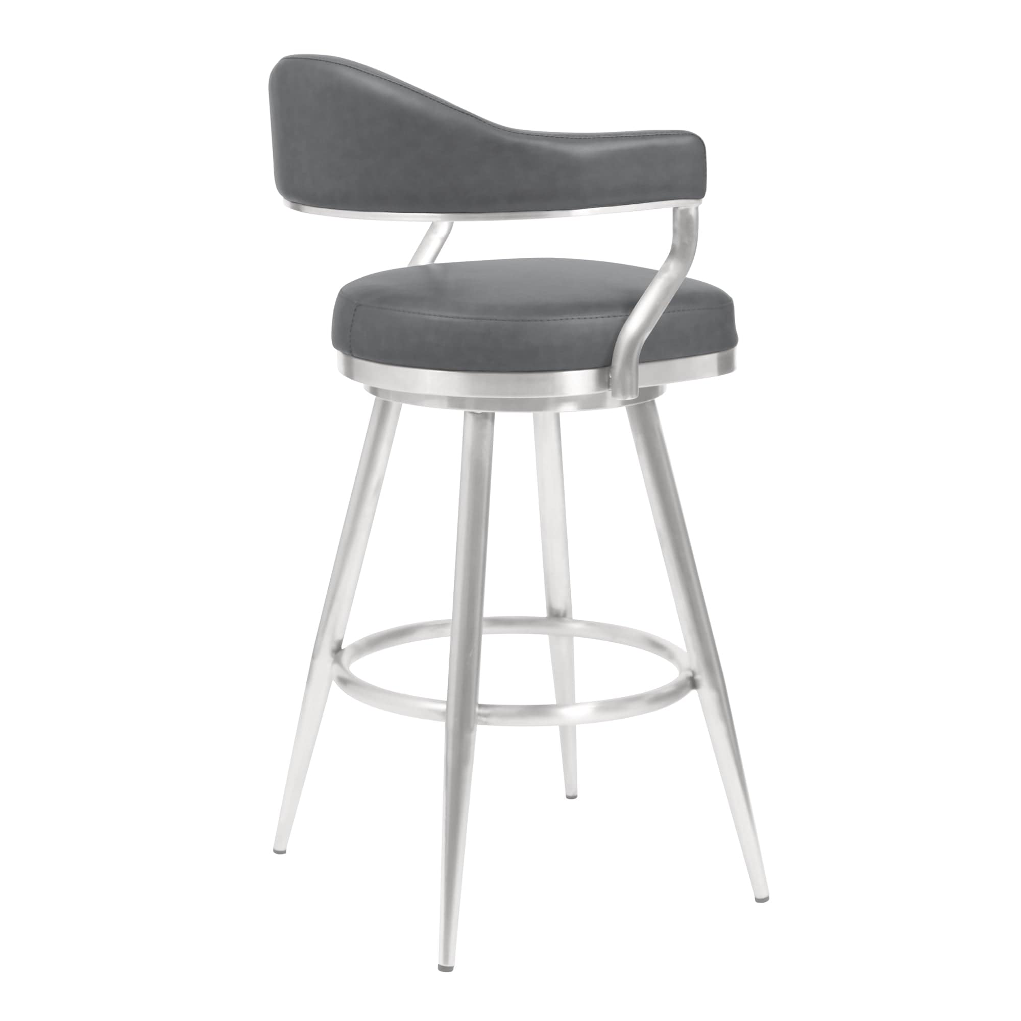 Armen Living Barstool Armen Living | Amador 26" Counter Height Barstool in Brushed Stainless Steel and Vintage Gray Faux Leather | 721535747047