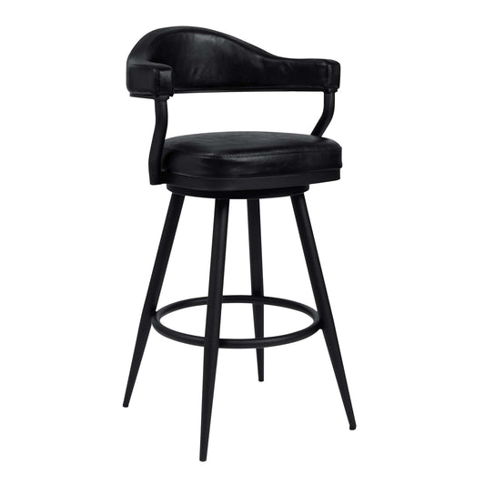 Armen Living Barstool Armen Living | Amador 30" Bar Height Barstool in a Black Powder Coated Finish and Vintage Black Faux Leather | 721535746972