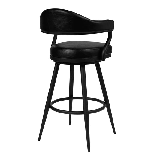 Armen Living Barstool Armen Living | Amador 30" Bar Height Barstool in a Black Powder Coated Finish and Vintage Black Faux Leather | 721535746972