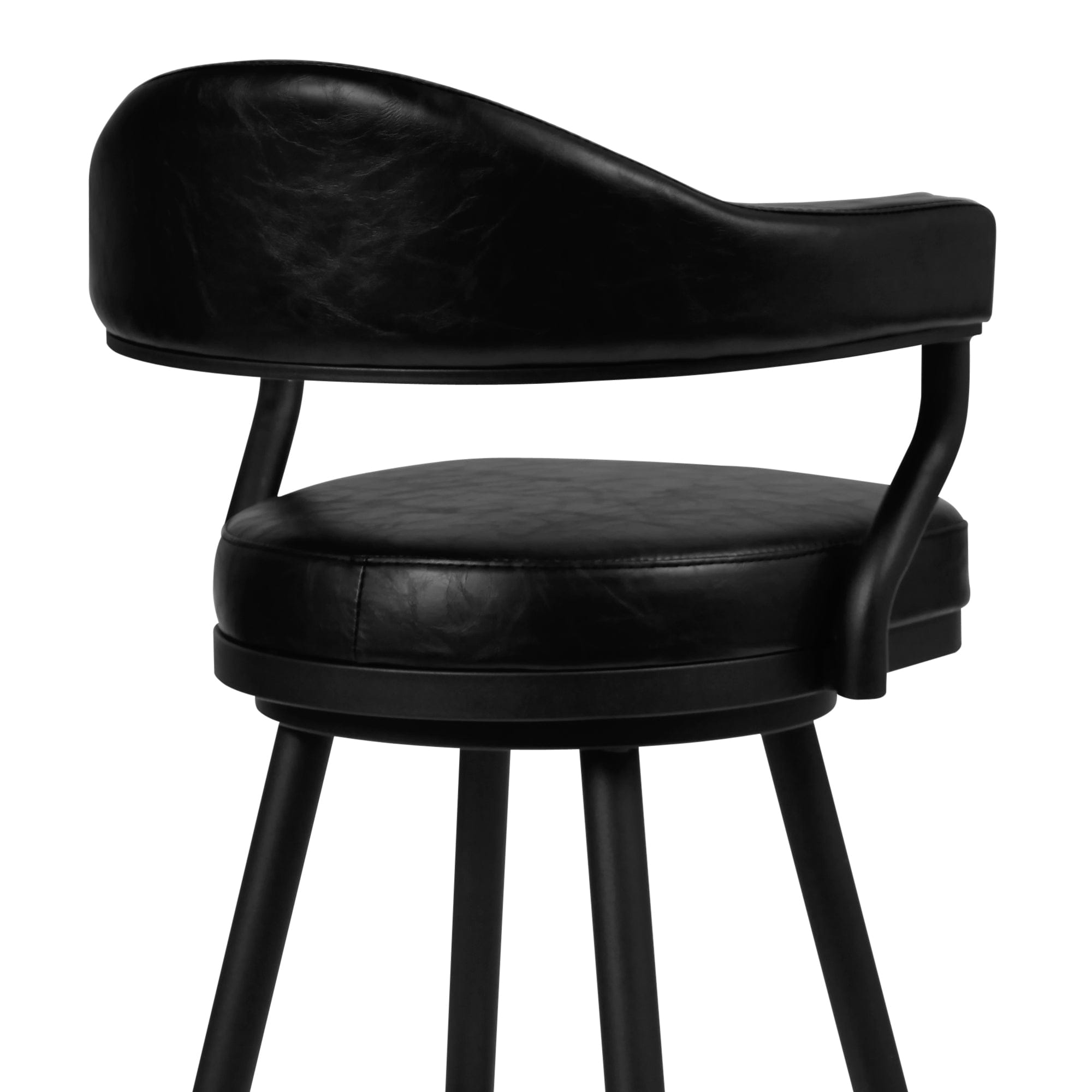 Armen Living Barstool Armen Living | Amador 30" Bar Height Barstool in a Black Powder Coated Finish and Vintage Black Faux Leather | 721535746972