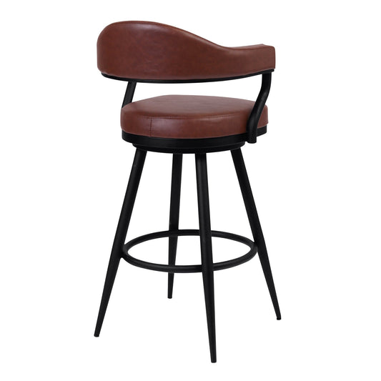 Armen Living Barstool Armen Living | Amador 30" Bar Height Barstool in a Black Powder Coated Finish and Vintage Coffee Faux Leather | 721535746996