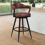 Armen Living Barstool Armen Living | Amador 30" Bar Height Barstool in a Black Powder Coated Finish and Vintage Coffee Faux Leather | 721535746996