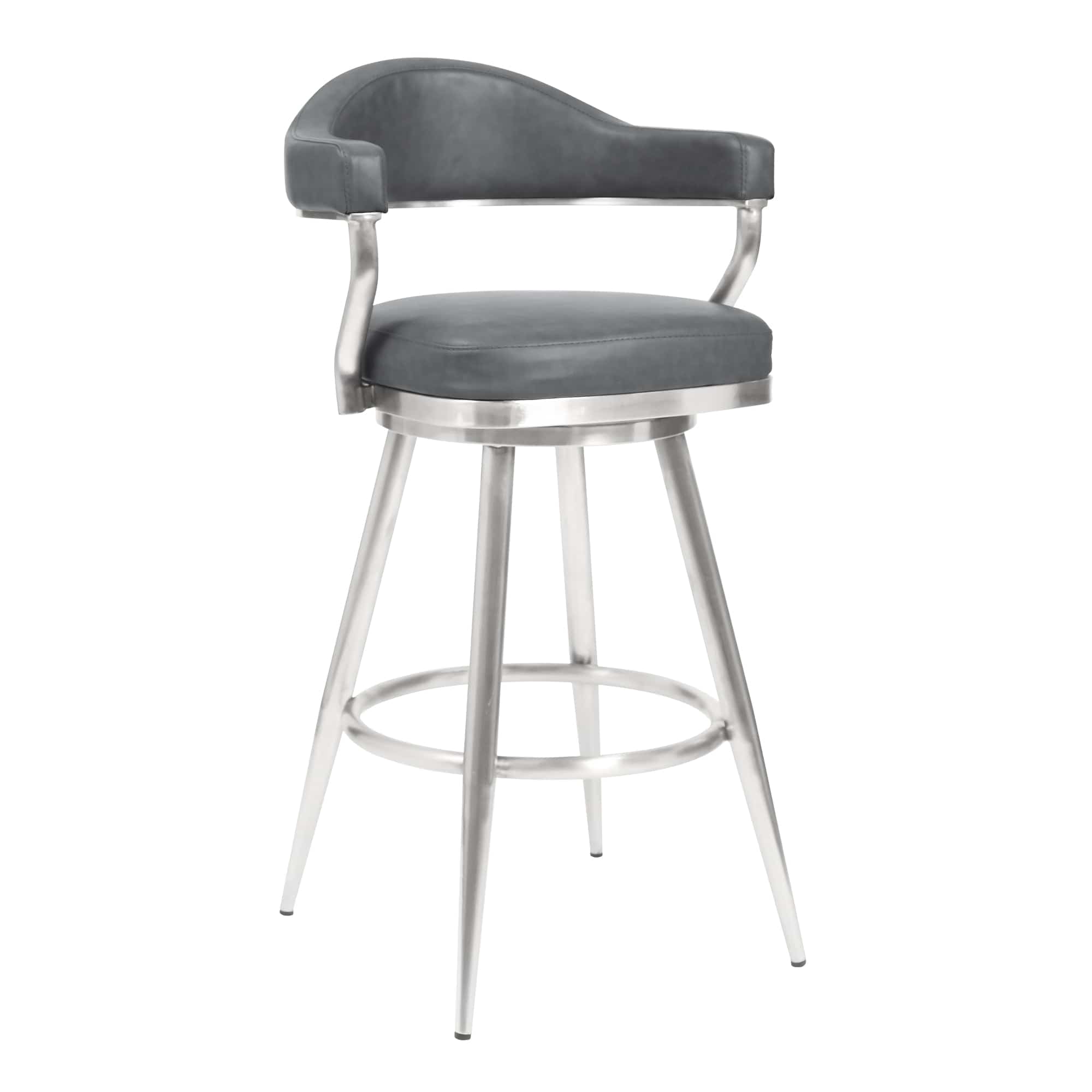 Armen Living Barstool Armen Living | Amador 30" Bar Height Barstool in Brushed Stainless Steel and Vintage Gray Faux Leather | 721535747054
