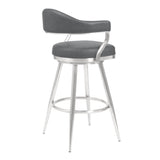 Armen Living Barstool Armen Living | Amador 30" Bar Height Barstool in Brushed Stainless Steel and Vintage Gray Faux Leather | 721535747054