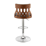 Armen Living Barstool Armen Living | Angelo Adjustable Swivel Black Faux Leather & Walnut Wood Bar Stool with Chrome Base | LCAOBAWABL