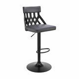 Armen Living Barstool Armen Living | Angelo Adjustable Swivel Grey Faux Leather & Black Wood Bar Stool with Black Base | LCAOBABLGR