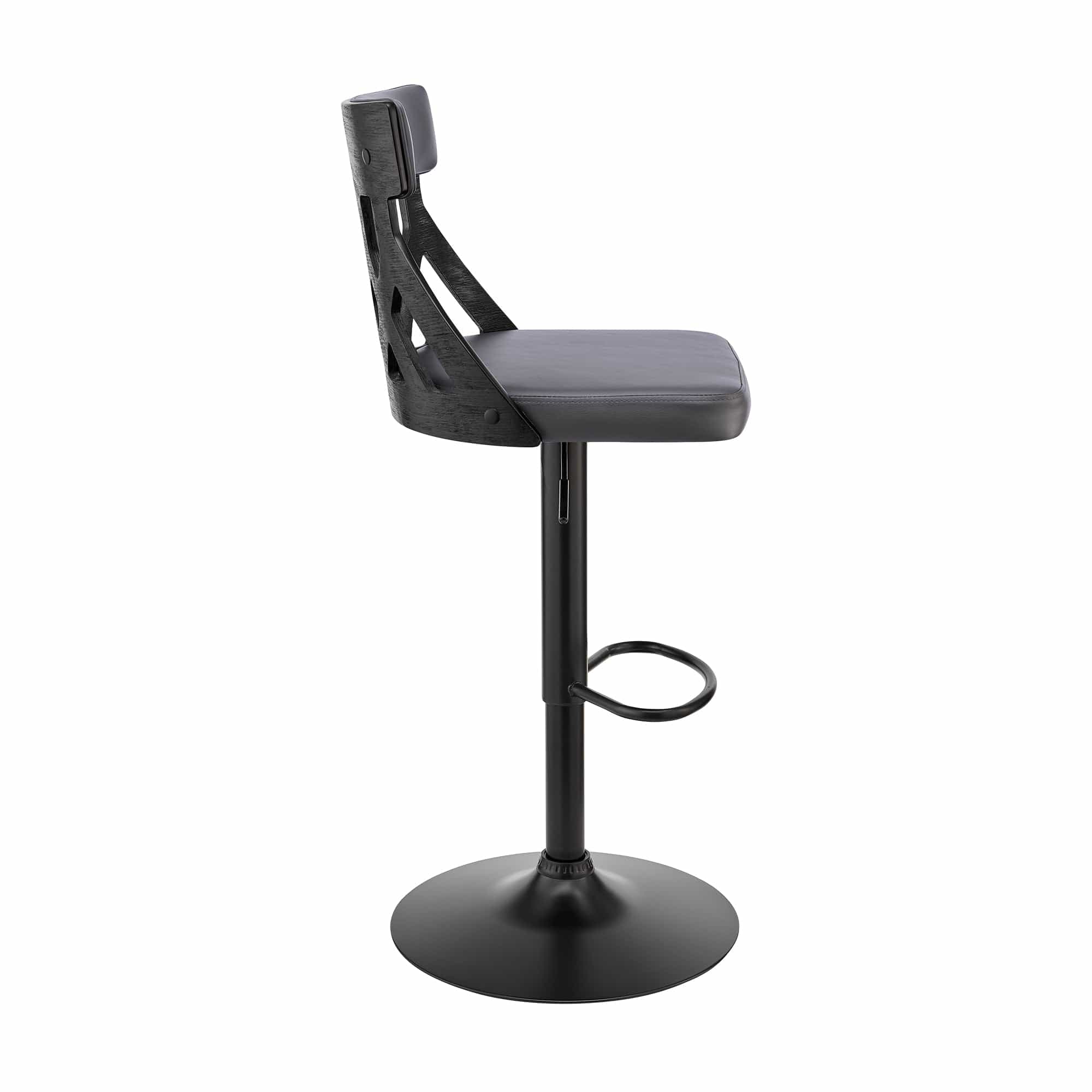 Armen Living Barstool Armen Living | Angelo Adjustable Swivel Grey Faux Leather & Black Wood Bar Stool with Black Base | LCAOBABLGR