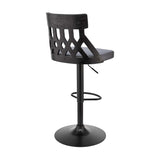 Armen Living Barstool Armen Living | Angelo Adjustable Swivel Grey Faux Leather & Black Wood Bar Stool with Black Base | LCAOBABLGR