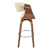 Armen Living Barstool Armen Living - Arya 26" Swivel Counter Stool in Gray Faux Leather and Walnut Wood | LCAYBAWAGR26