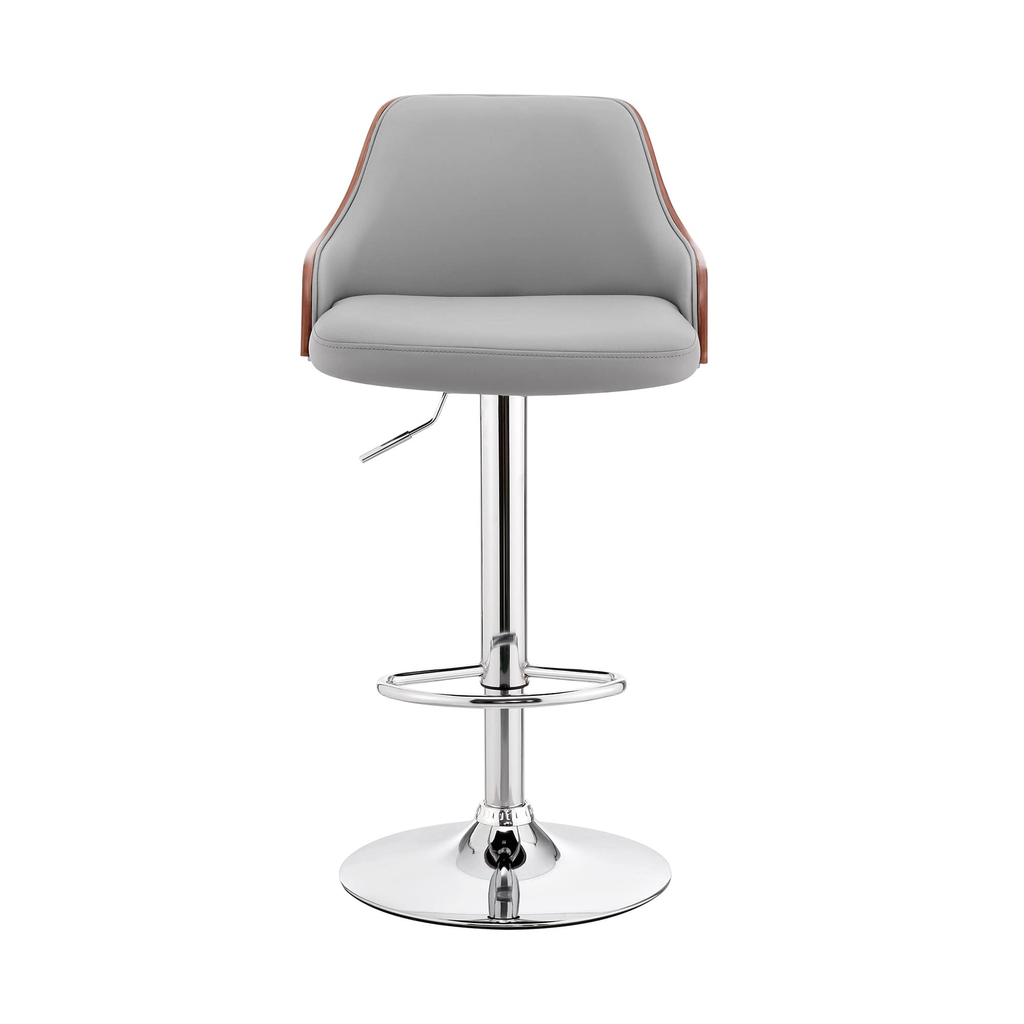 Armen Living Barstool Armen Living - Asher Adjustable Gray Faux Leather and Chrome Finish Bar Stool | LCARBAWAGR