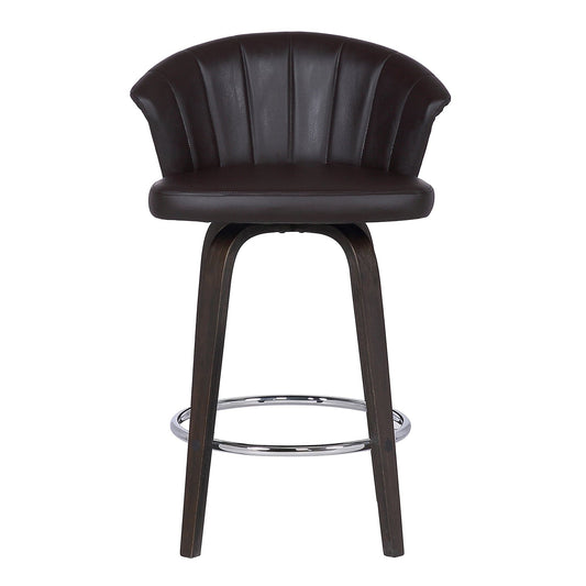 Armen Living Barstool Armen Living | Ashley Wood Back 26" Swivel Brown Faux Leather Bar Stool | LCASBAWABR26