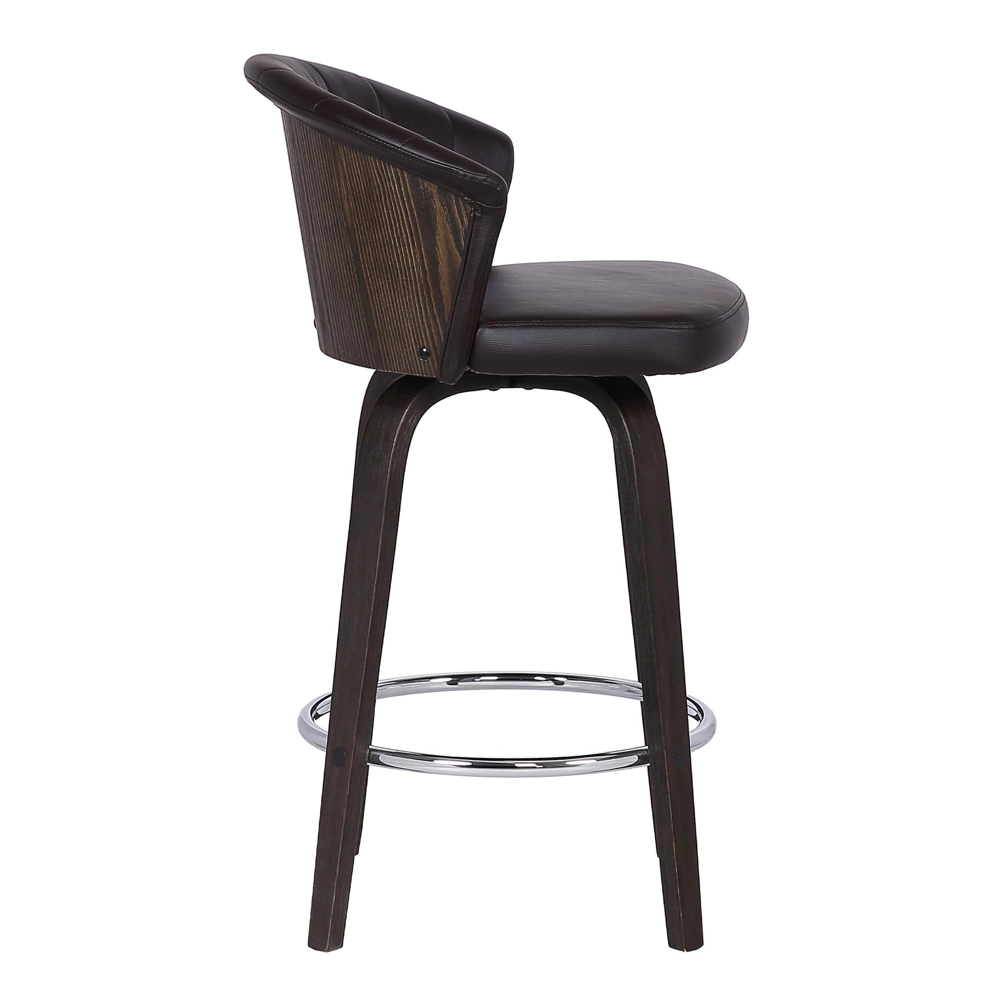 Armen Living Barstool Armen Living | Ashley Wood Back 26" Swivel Brown Faux Leather Bar Stool | LCASBAWABR26