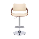 Armen Living Barstool Armen Living | Aspen Adjustable Swivel Cream Faux Leather and Walnut Wood Bar Stool with Chrome Base | LCASBAWACR