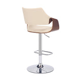 Armen Living Barstool Armen Living | Aspen Adjustable Swivel Cream Faux Leather and Walnut Wood Bar Stool with Chrome Base | LCASBAWACR