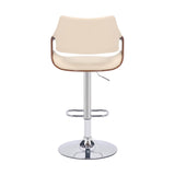 Armen Living Barstool Armen Living | Aspen Adjustable Swivel Cream Faux Leather and Walnut Wood Bar Stool with Chrome Base | LCASBAWACR