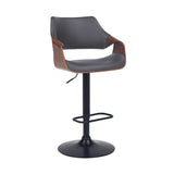 Armen Living Barstool Armen Living | Aspen Adjustable Swivel Grey Faux Leather and Walnut Wood Bar Stool with Black Base | LCASBAWABLGR