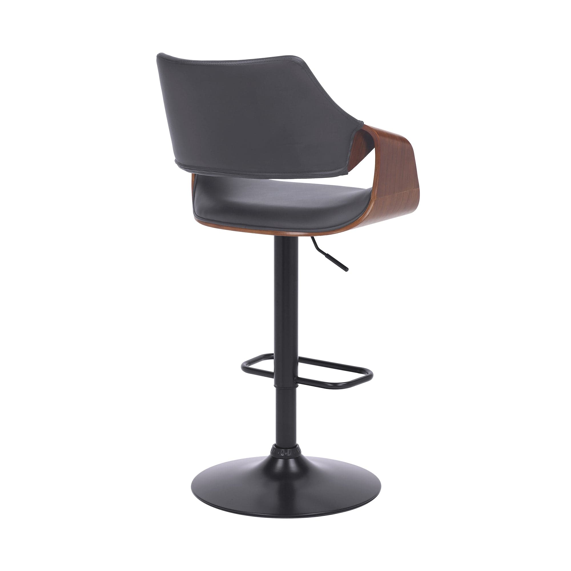 Armen Living Barstool Armen Living | Aspen Adjustable Swivel Grey Faux Leather and Walnut Wood Bar Stool with Black Base | LCASBAWABLGR