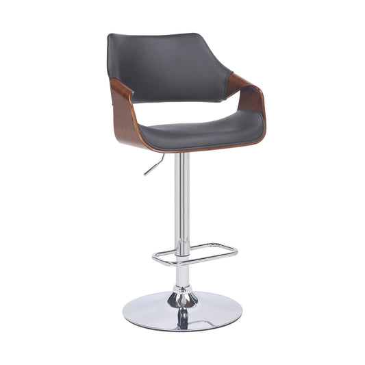 Armen Living Barstool Armen Living | Aspen Adjustable Swivel Grey Faux Leather and Walnut Wood Bar Stool with Chrome Base | LCASBAWAGR