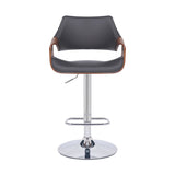 Armen Living Barstool Armen Living | Aspen Adjustable Swivel Grey Faux Leather and Walnut Wood Bar Stool with Chrome Base | LCASBAWAGR