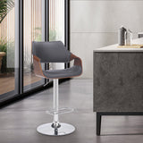 Armen Living Barstool Armen Living | Aspen Adjustable Swivel Grey Faux Leather and Walnut Wood Bar Stool with Chrome Base | LCASBAWAGR