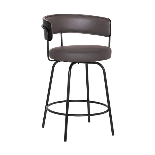 Armen Living Barstool Armen Living | Avalon 26" Gray Faux Leather Swivel Barstool in Black Powder Coated Finish | LCAVBABLGR26