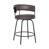 Armen Living Barstool Armen Living | Avalon 26" Gray Faux Leather Swivel Barstool in Black Powder Coated Finish | LCAVBABLGR26