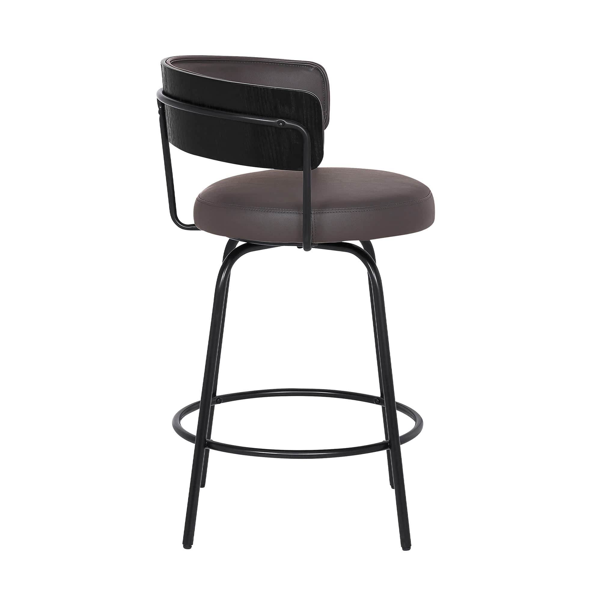 Armen Living Barstool Armen Living | Avalon 26" Gray Faux Leather Swivel Barstool in Black Powder Coated Finish | LCAVBABLGR26