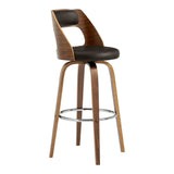 Armen Living Barstool Armen Living - Axel 26" Swivel Counter Stool in Gray Faux Leather and Walnut Wood | LCAXBAWAGR26