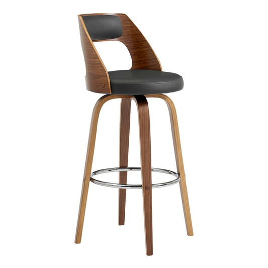 Armen Living Barstool Armen Living - Axel 30" Swivel Bar Stool in Gray Faux Leather and Walnut Wood | LCAXBAWAGR30