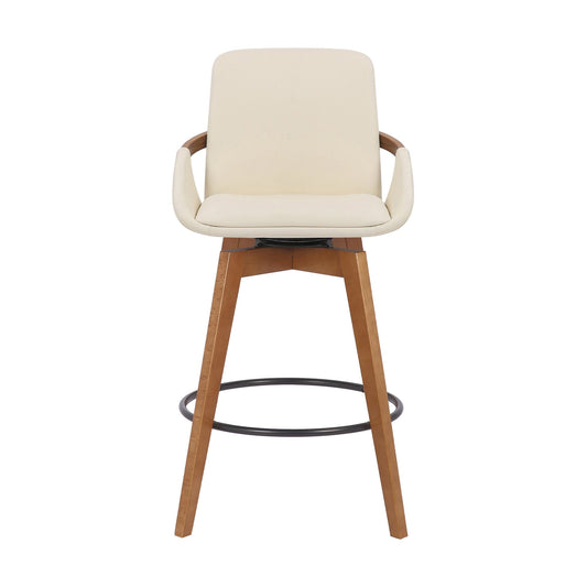 Armen Living Barstool Armen Living | Baylor 26" Cream Faux Leather and Walnut Wood Swivel Bar Stool | LCBABAWACR26