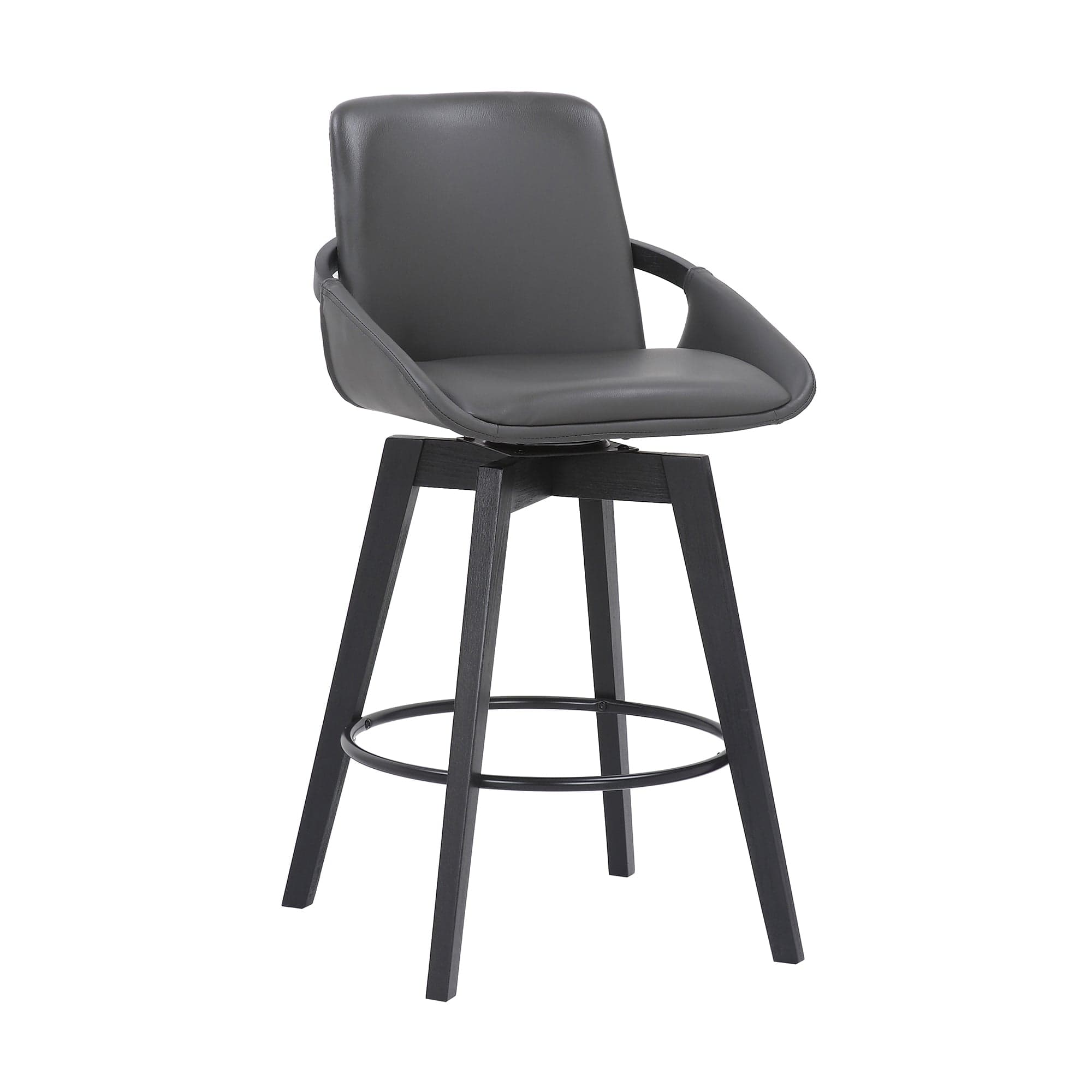 Armen Living Barstool Armen Living | Baylor 26" Gray Faux Leather and Black Wood Swivel Bar Stool | LCBABABLGR26