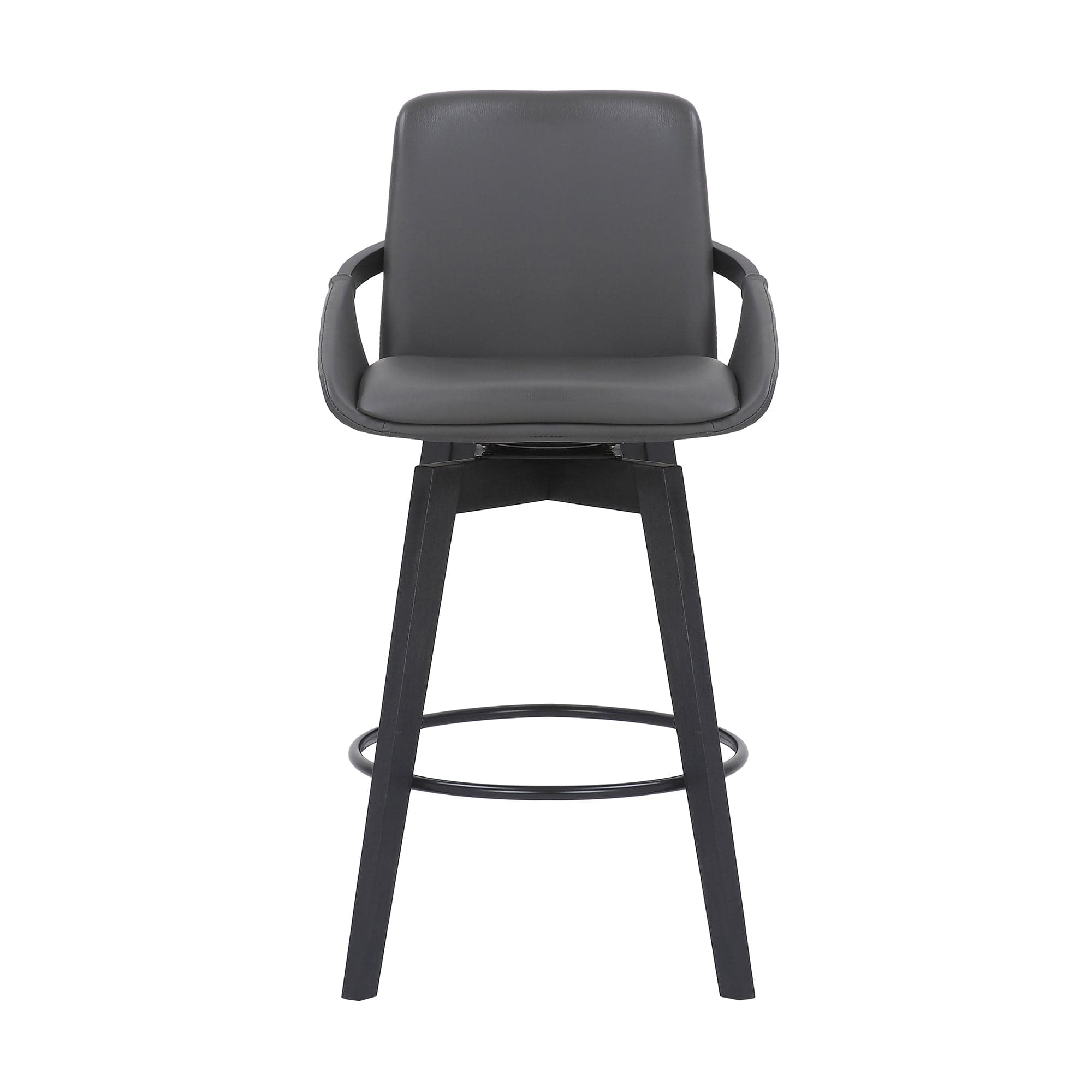 Armen Living Barstool Armen Living | Baylor 26" Gray Faux Leather and Black Wood Swivel Bar Stool | LCBABABLGR26