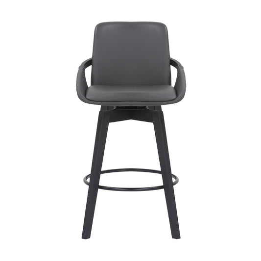 Armen Living Barstool Armen Living | Baylor 26" Gray Faux Leather and Black Wood Swivel Bar Stool | LCBABABLGR26