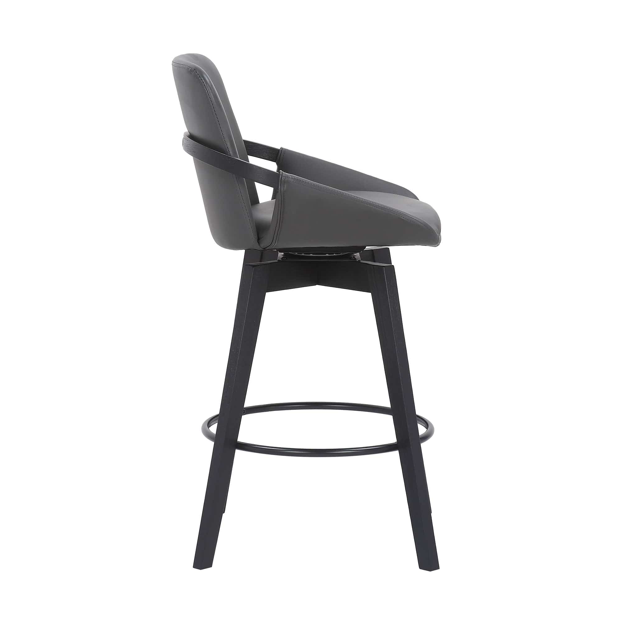 Armen Living Barstool Armen Living | Baylor 26" Gray Faux Leather and Black Wood Swivel Bar Stool | LCBABABLGR26