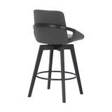 Armen Living Barstool Armen Living | Baylor 26" Gray Faux Leather and Black Wood Swivel Bar Stool | LCBABABLGR26