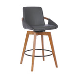 Armen Living Barstool Armen Living | Baylor 26" Gray Faux Leather and Walnut Wood Swivel Bar Stool | LCBABAWAGR26