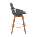 Armen Living Barstool Armen Living | Baylor 26" Gray Faux Leather and Walnut Wood Swivel Bar Stool | LCBABAWAGR26