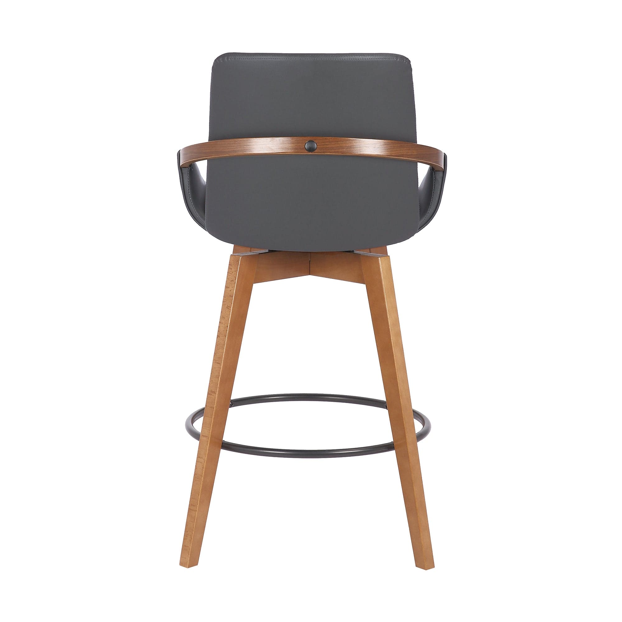 Armen Living Barstool Armen Living | Baylor 26" Gray Faux Leather and Walnut Wood Swivel Bar Stool | LCBABAWAGR26