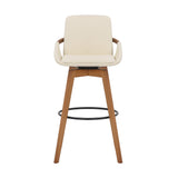 Armen Living Barstool Armen Living | Baylor 30" Cream Faux Leather and Walnut Wood Swivel Bar Stool | LCBABAWACR30