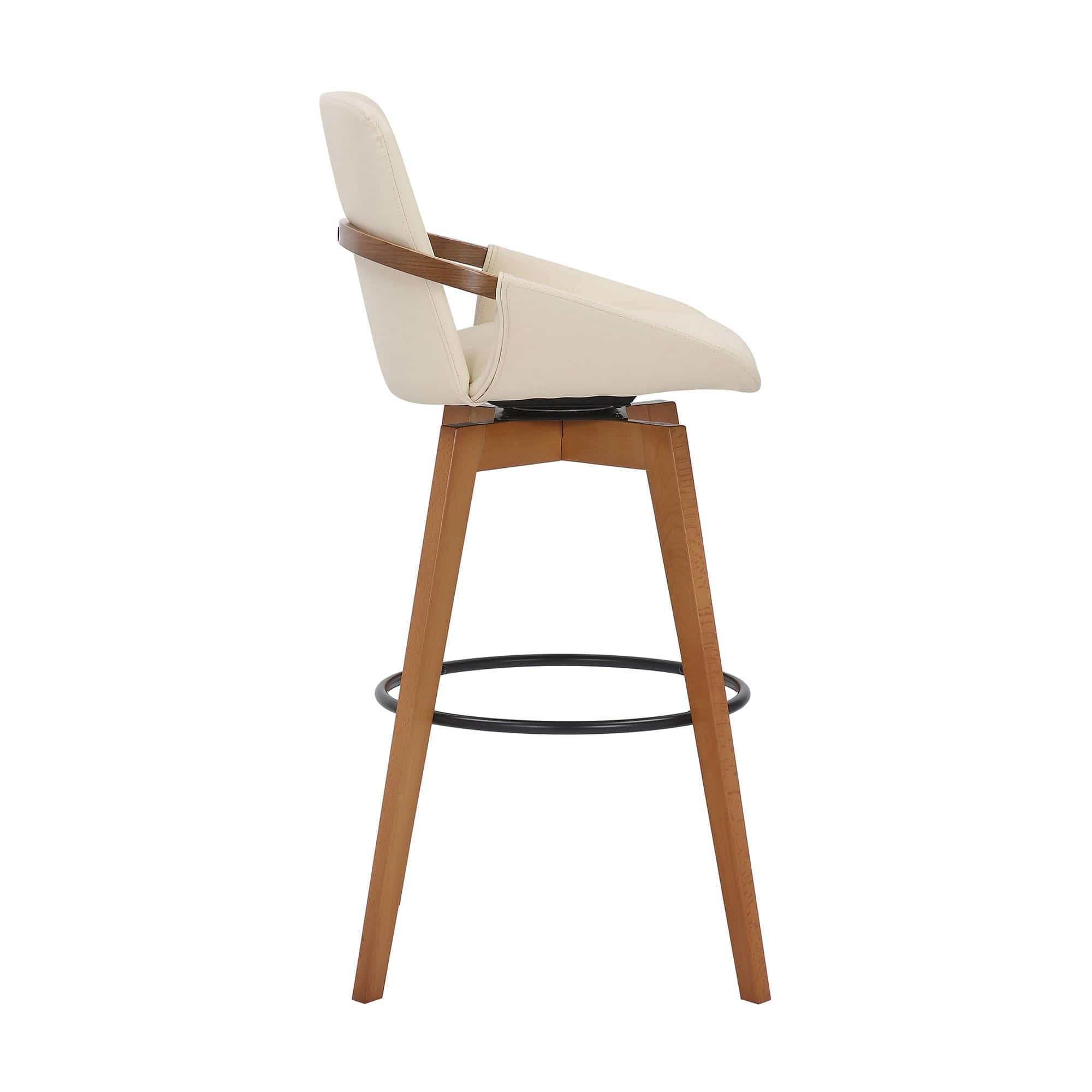 Armen Living Barstool Armen Living | Baylor 30" Cream Faux Leather and Walnut Wood Swivel Bar Stool | LCBABAWACR30