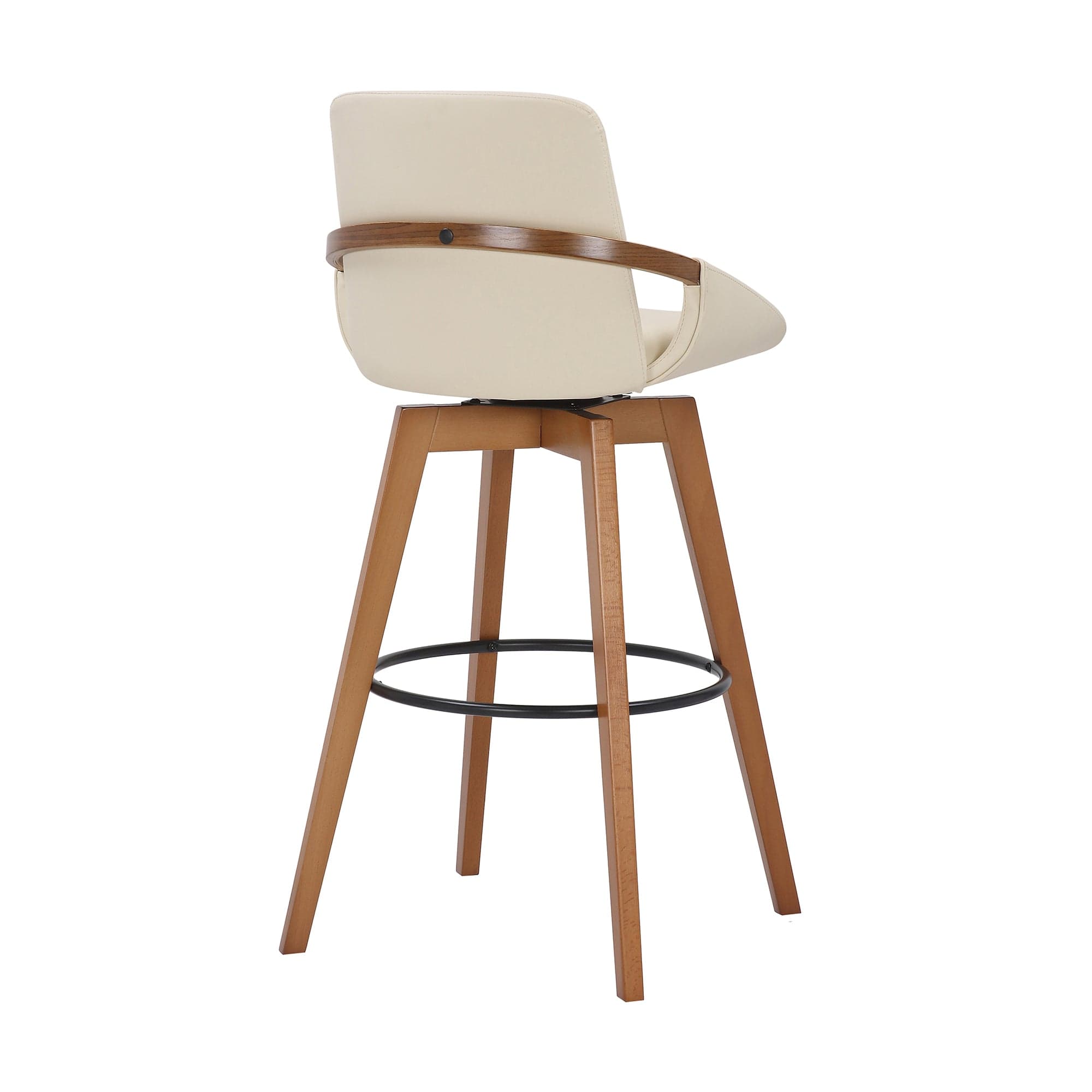 Armen Living Barstool Armen Living | Baylor 30" Cream Faux Leather and Walnut Wood Swivel Bar Stool | LCBABAWACR30