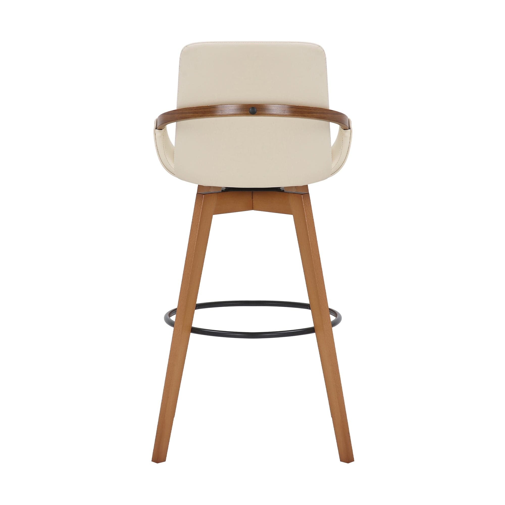 Armen Living Barstool Armen Living | Baylor 30" Cream Faux Leather and Walnut Wood Swivel Bar Stool | LCBABAWACR30