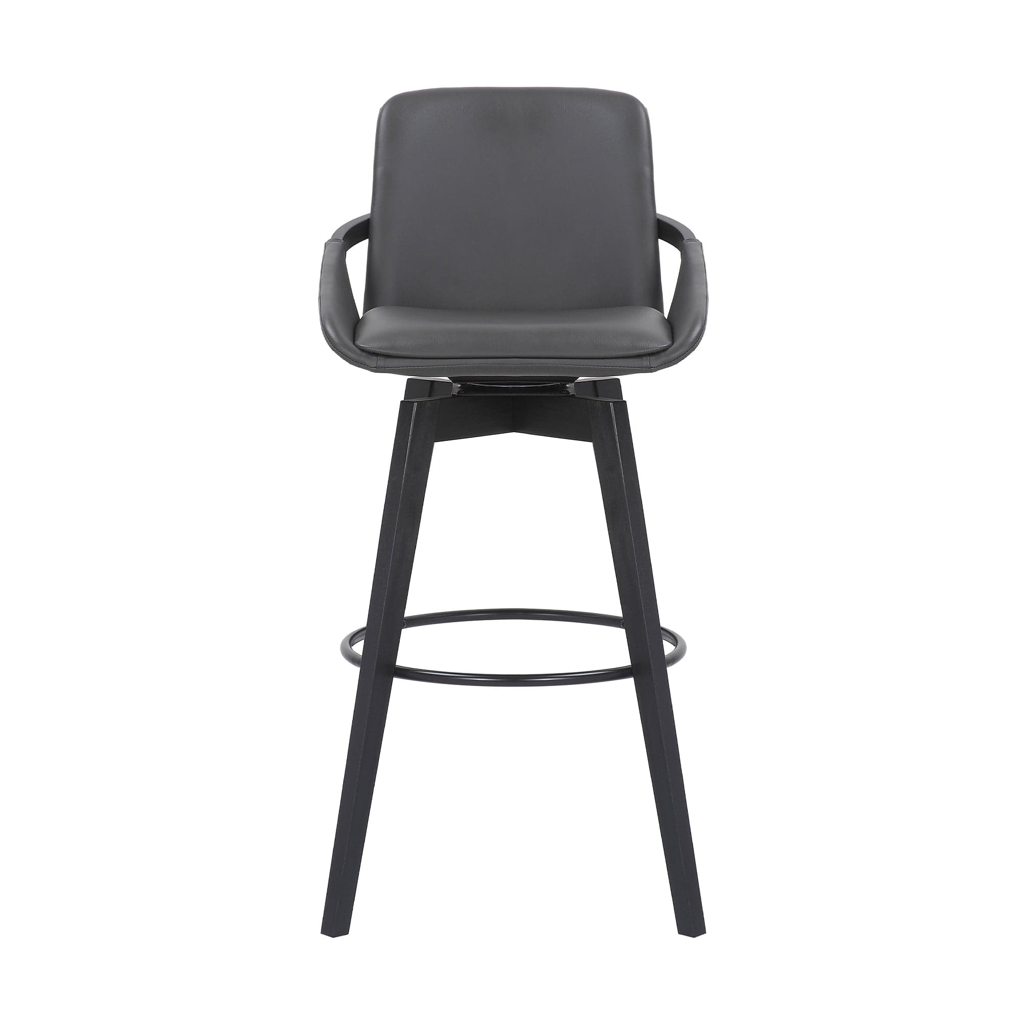 Armen Living Barstool Armen Living | Baylor 30" Gray Faux Leather and Black Wood Swivel Bar Stool | LCBABABLGR30