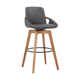 Armen Living Barstool Armen Living | Baylor 30" Gray Faux Leather and Walnut Wood Swivel Bar Stool | LCBABAWAGR30