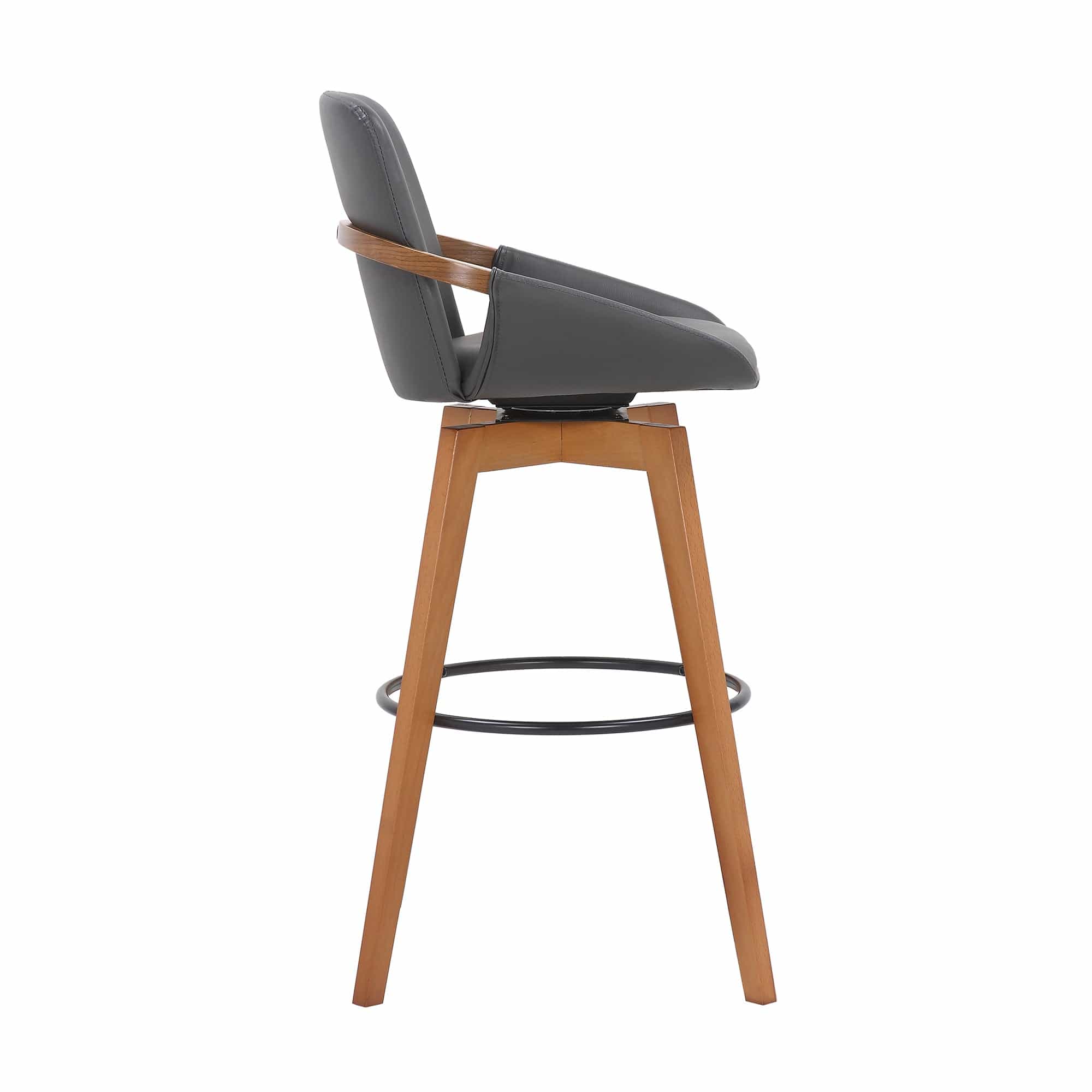 Armen Living Barstool Armen Living | Baylor 30" Gray Faux Leather and Walnut Wood Swivel Bar Stool | LCBABAWAGR30