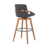 Armen Living Barstool Armen Living | Baylor 30" Gray Faux Leather and Walnut Wood Swivel Bar Stool | LCBABAWAGR30