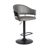 Armen Living Barstool Armen Living | Brody Adjustable Height Swivel Grey Faux Leather and Black Wood and Metal Base Bar Stool | LCBOBABLGR